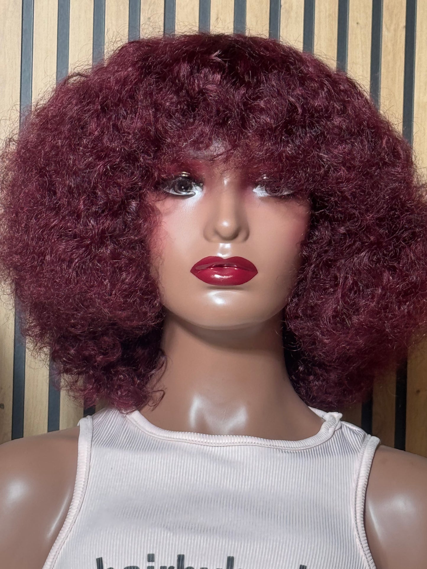 Burgundy curly Afro wig