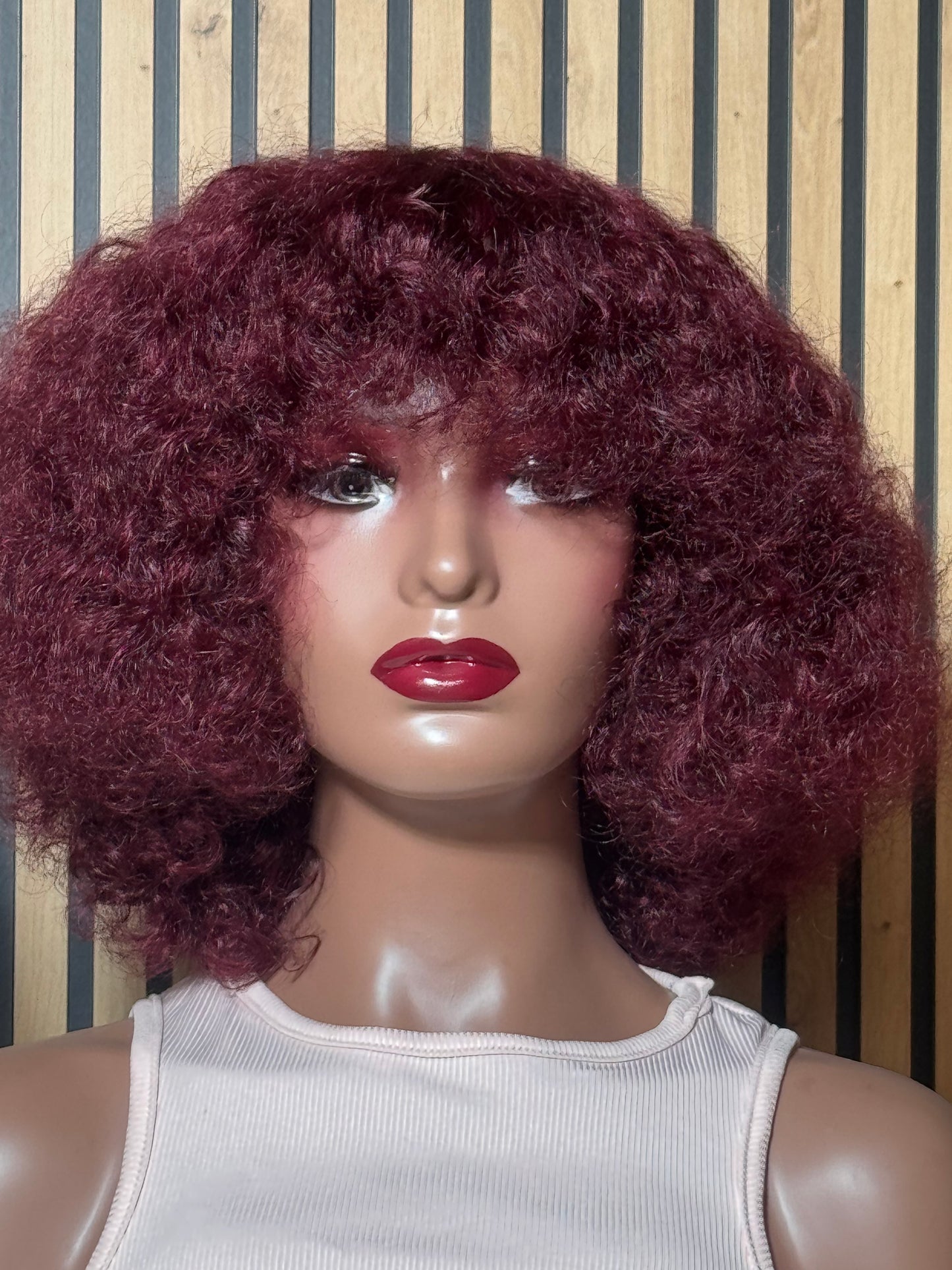 Burgundy curly Afro wig