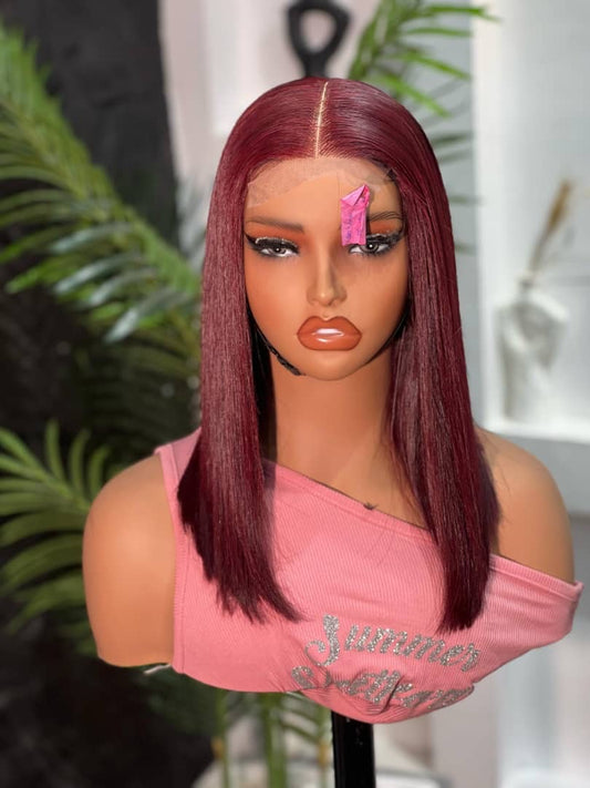 Sleek burgundy straight lace frontal wig