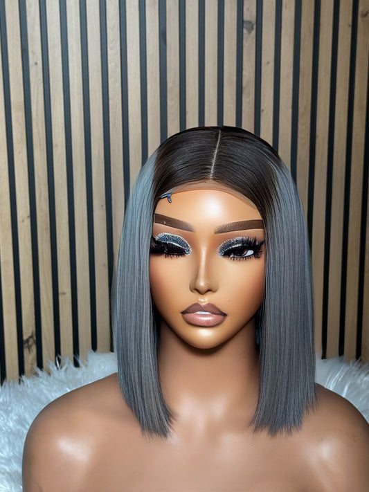 Ash Grey Blunt cut Bob wig 10 inches with 2*6 closure 200g