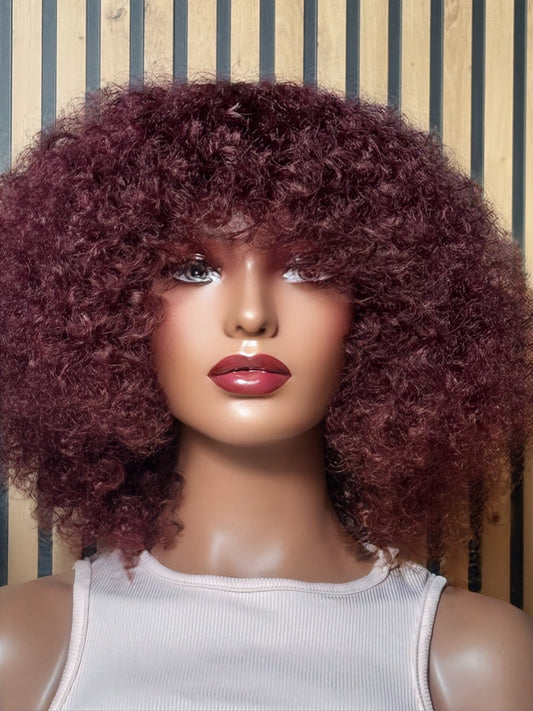 Burgundy curly Afro wig