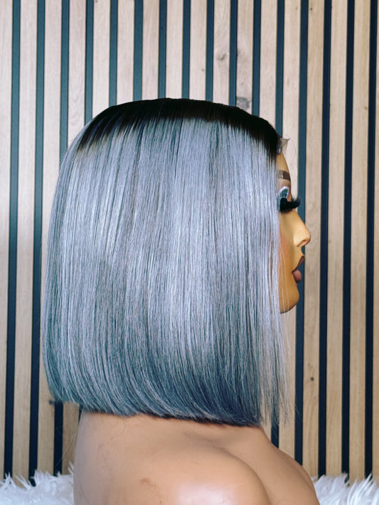 Ash Grey Blunt cut Bob wig 10 inches with 2*6 closure 200g
