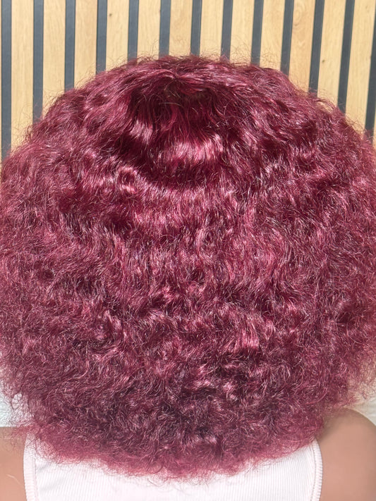 Burgundy curly Afro wig